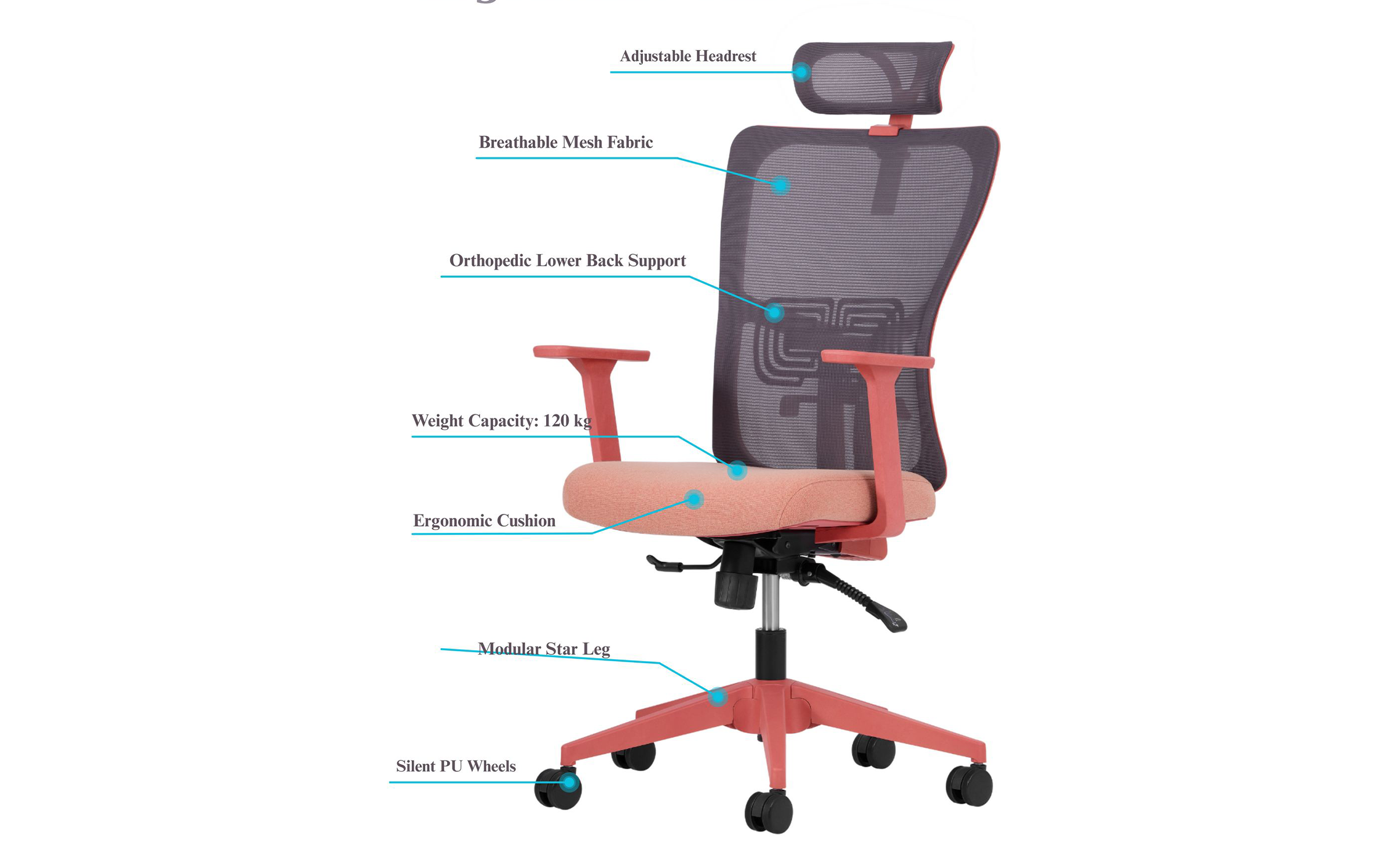 Scaun de birou Stelo, roz  7